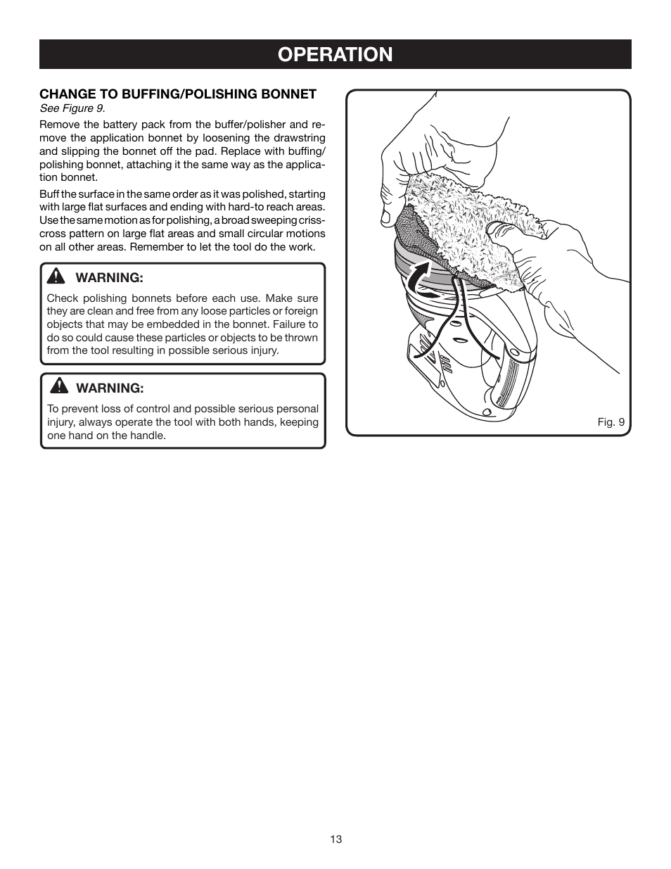 Operation | Ryobi P430 User Manual | Page 13 / 16