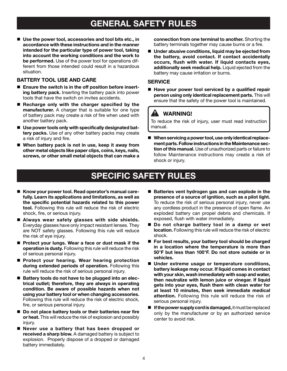 General safety rules specific safety rules | Ryobi P430 User Manual | Page 4 / 16