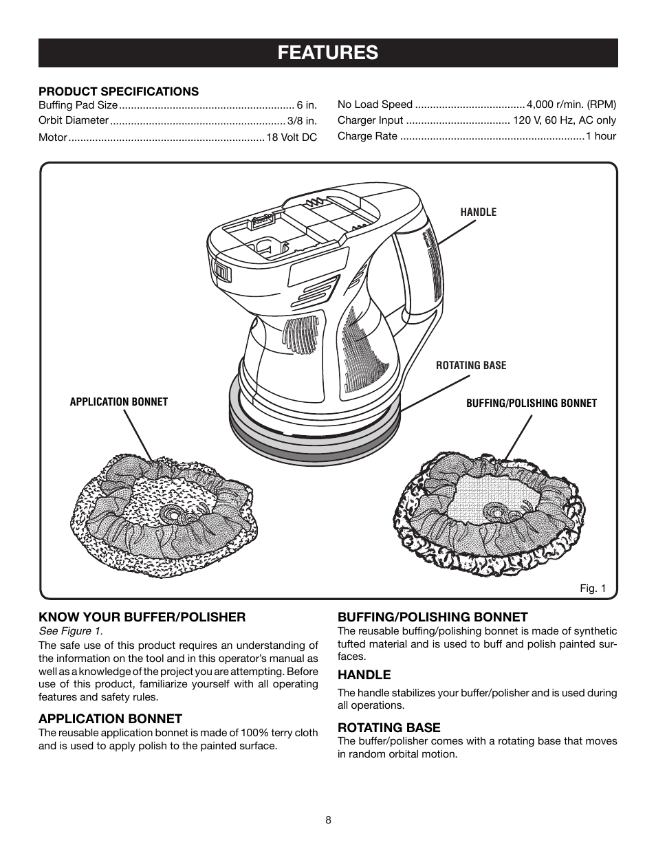 Features | Ryobi P430 User Manual | Page 8 / 16
