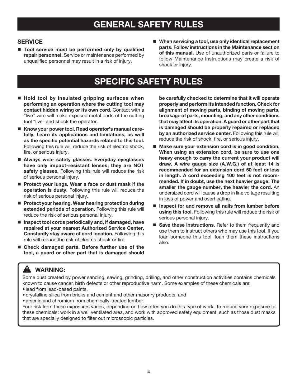 General safety rules specific safety rules | Ryobi D551H User Manual | Page 4 / 16