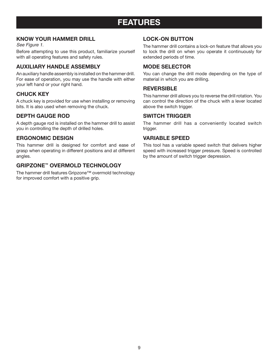 Features | Ryobi D551H User Manual | Page 9 / 16