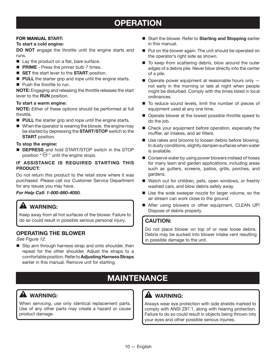 Operation, Maintenance | Ryobi RY09605 User Manual | Page 12 / 46