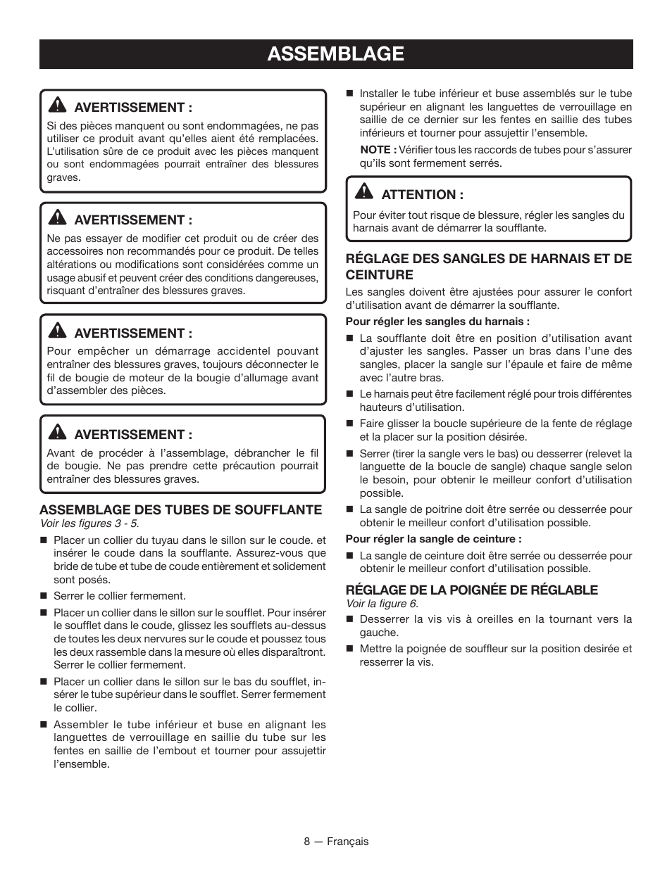 Assemblage | Ryobi RY09605 User Manual | Page 23 / 46