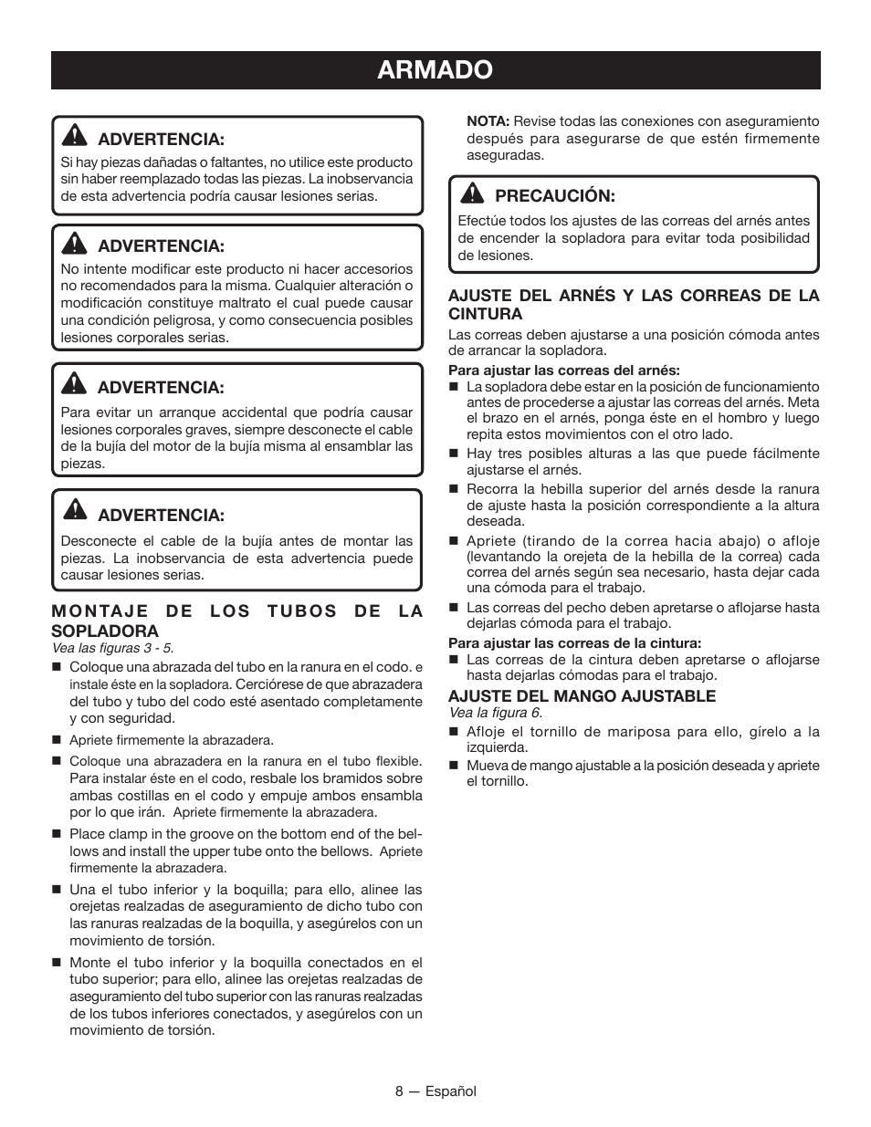 Armado | Ryobi RY09605 User Manual | Page 37 / 46