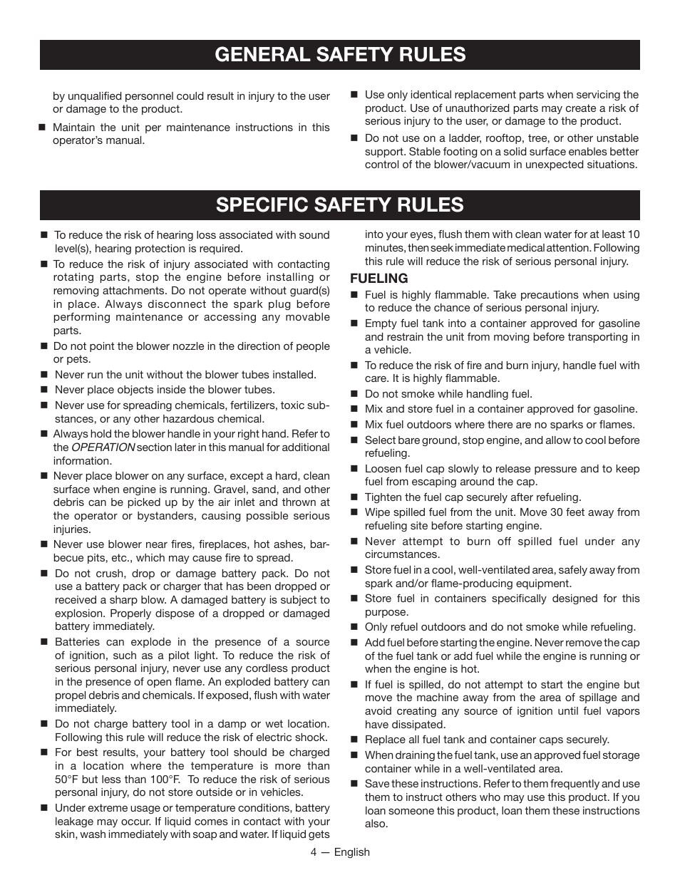 Specific safety rules, General safety rules | Ryobi RY09605 User Manual | Page 6 / 46