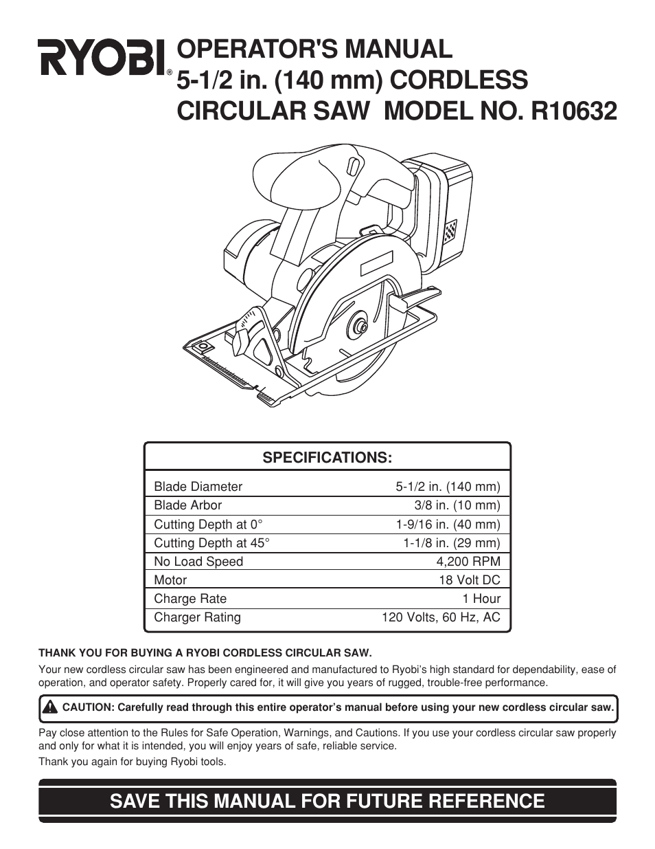 Ryobi R10632 User Manual | 20 pages
