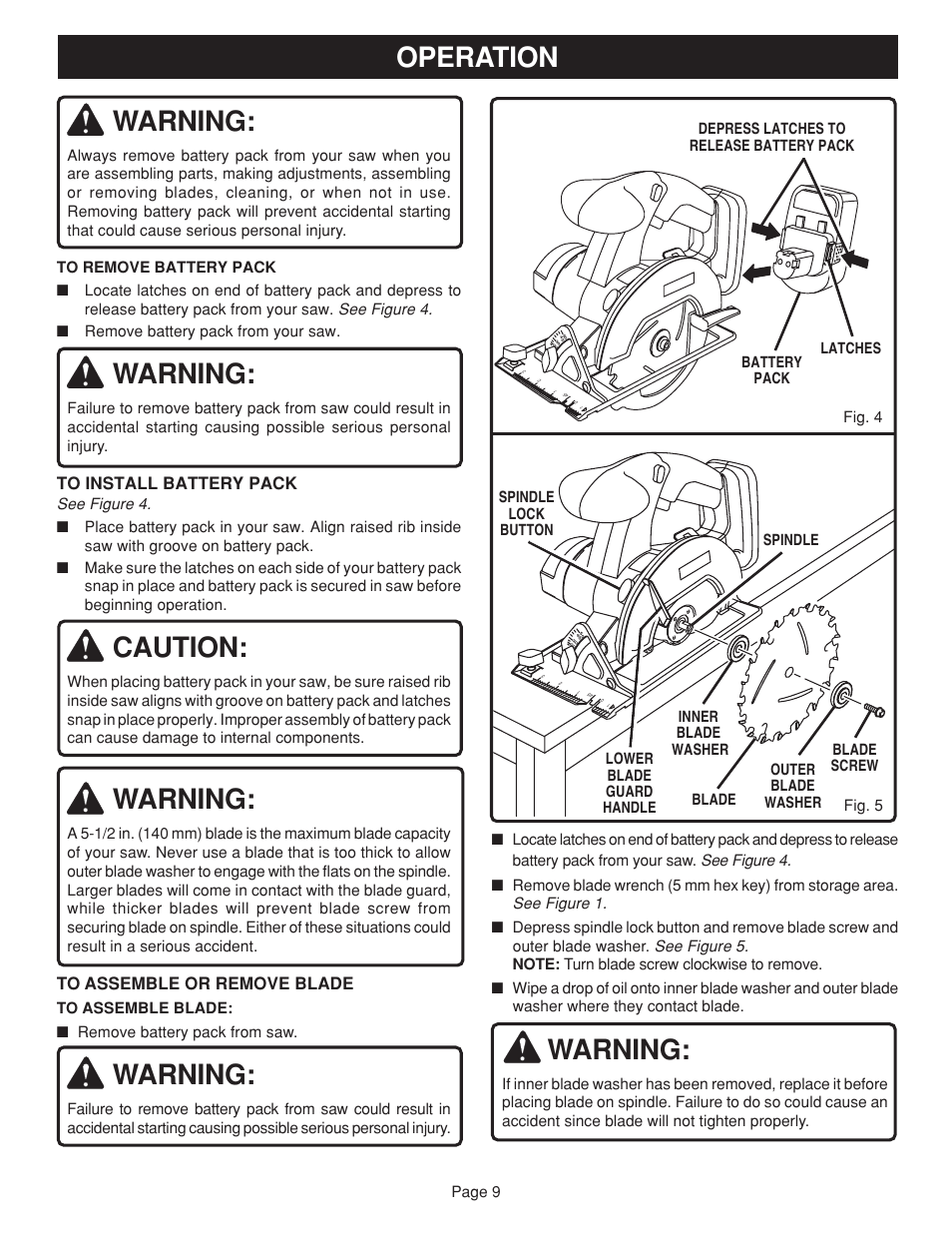 Warning, Caution, Operation | Ryobi R10632 User Manual | Page 9 / 20