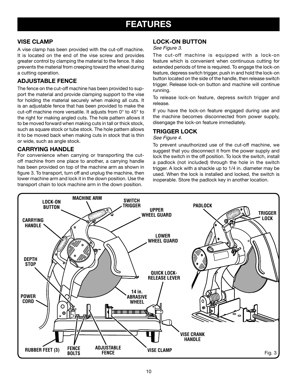 Features | Ryobi C358 User Manual | Page 10 / 20