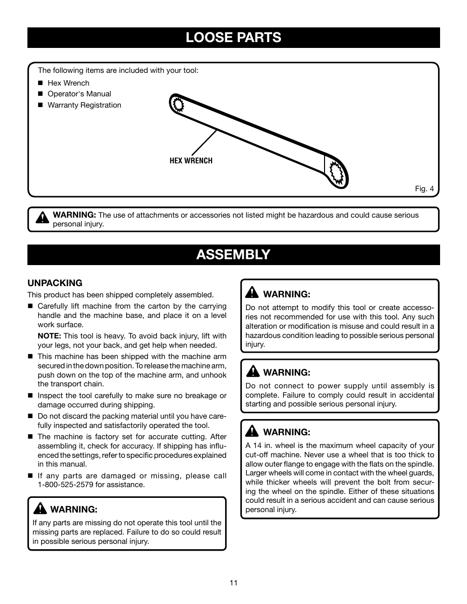 Loose parts assembly | Ryobi C358 User Manual | Page 11 / 20