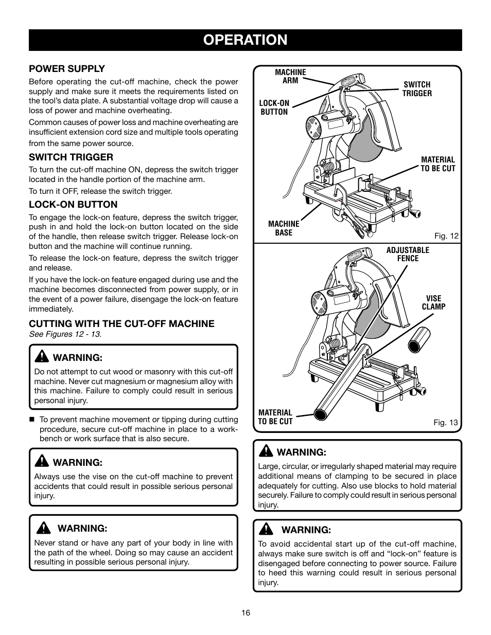 Operation | Ryobi C358 User Manual | Page 16 / 20