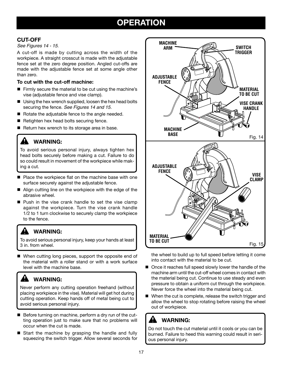 Operation | Ryobi C358 User Manual | Page 17 / 20