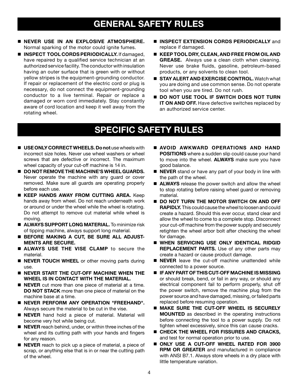 General safety rules specific safety rules | Ryobi C358 User Manual | Page 4 / 20