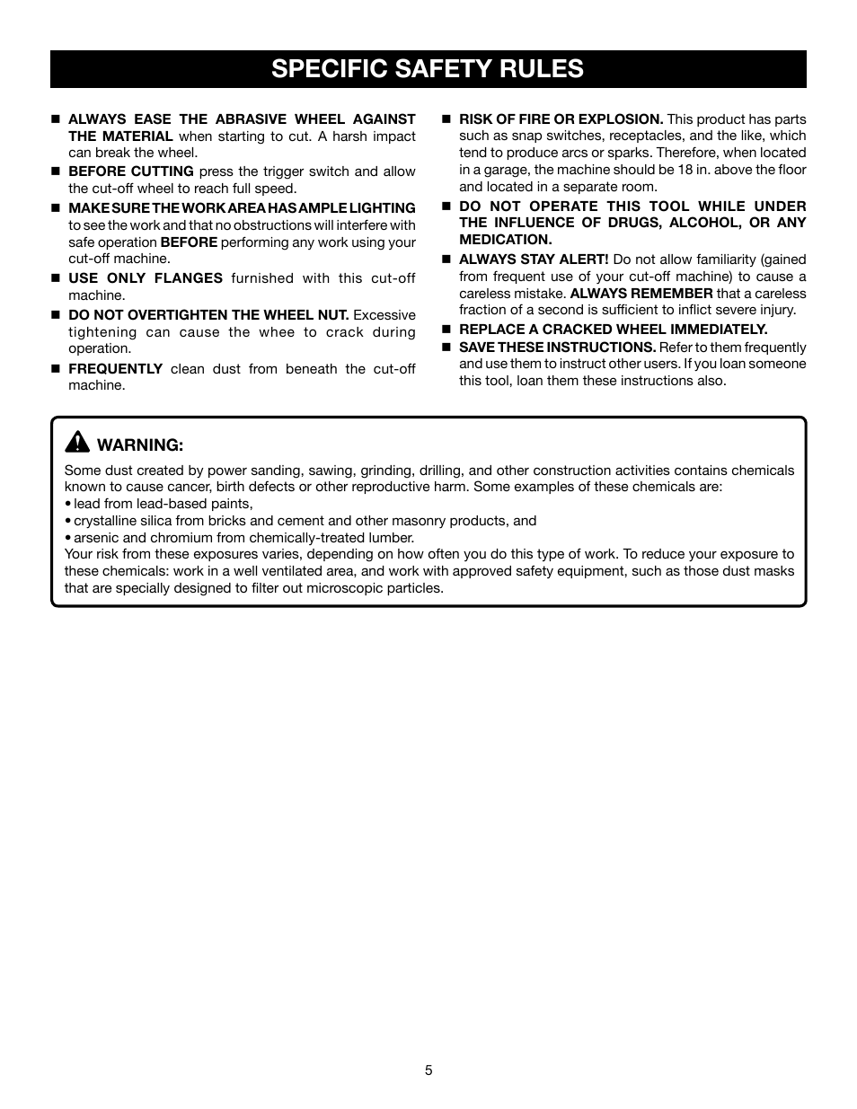 Specific safety rules | Ryobi C358 User Manual | Page 5 / 20