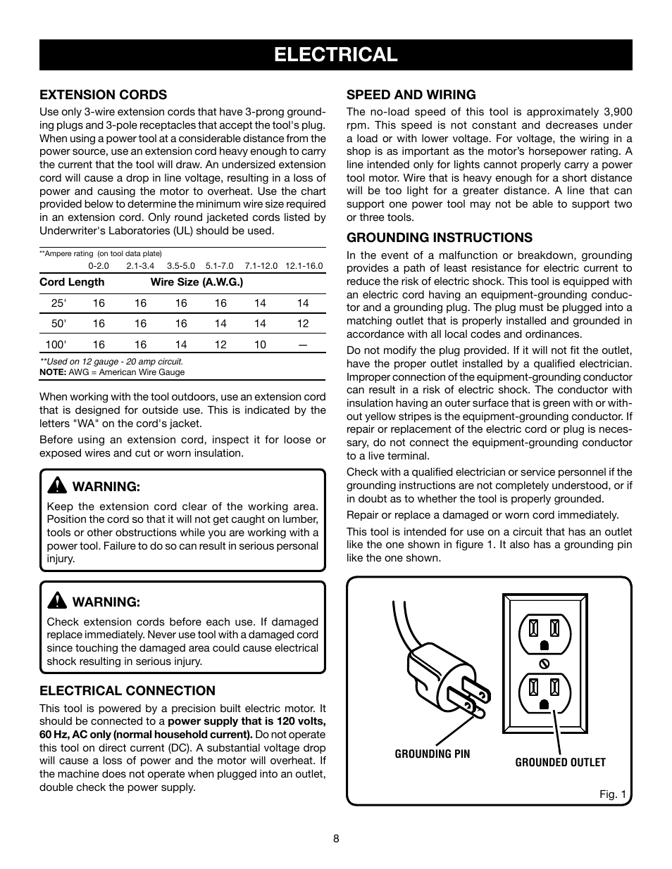 Electrical | Ryobi C358 User Manual | Page 8 / 20