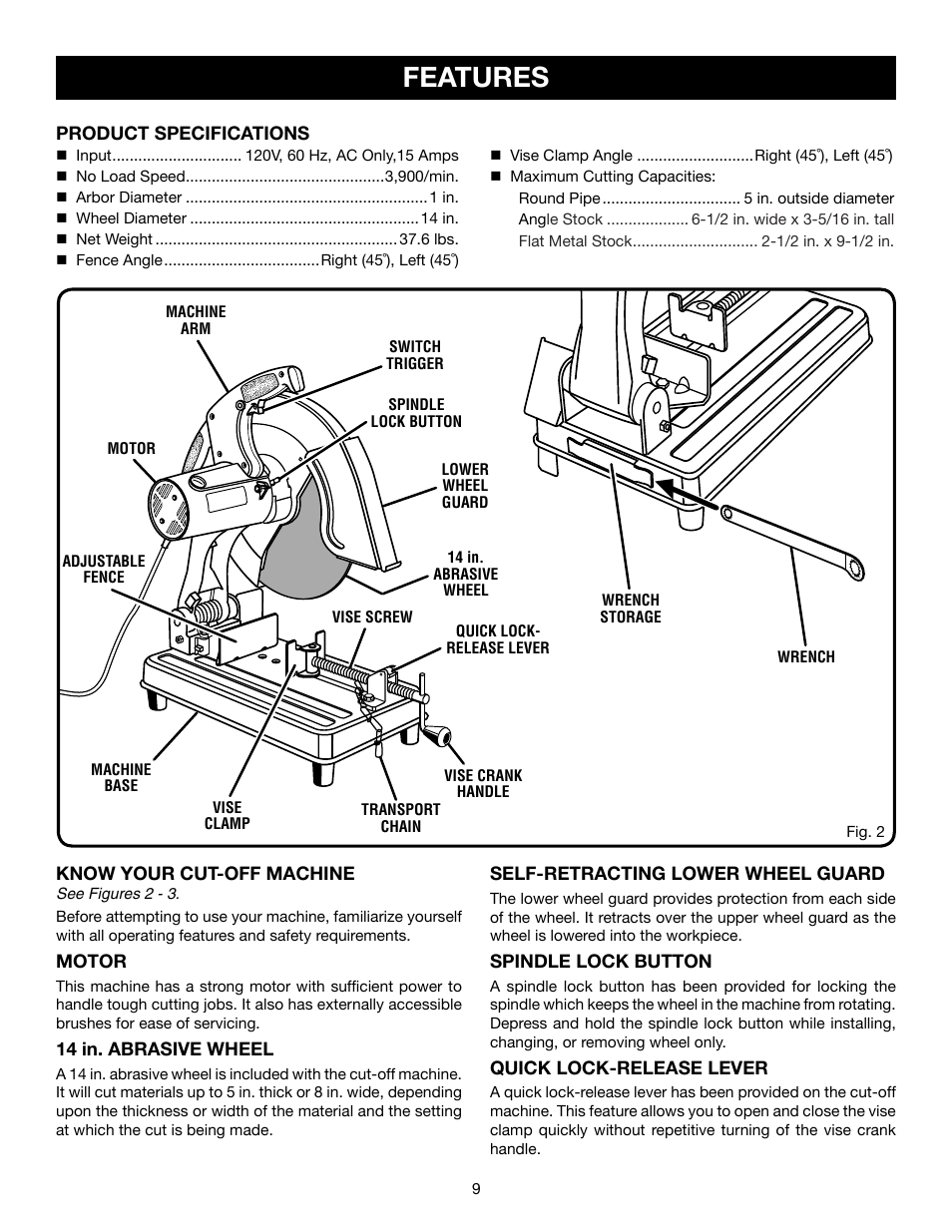 Features | Ryobi C358 User Manual | Page 9 / 20