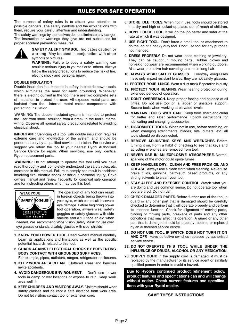 Rules for safe operation | Ryobi AP13AK User Manual | Page 3 / 14