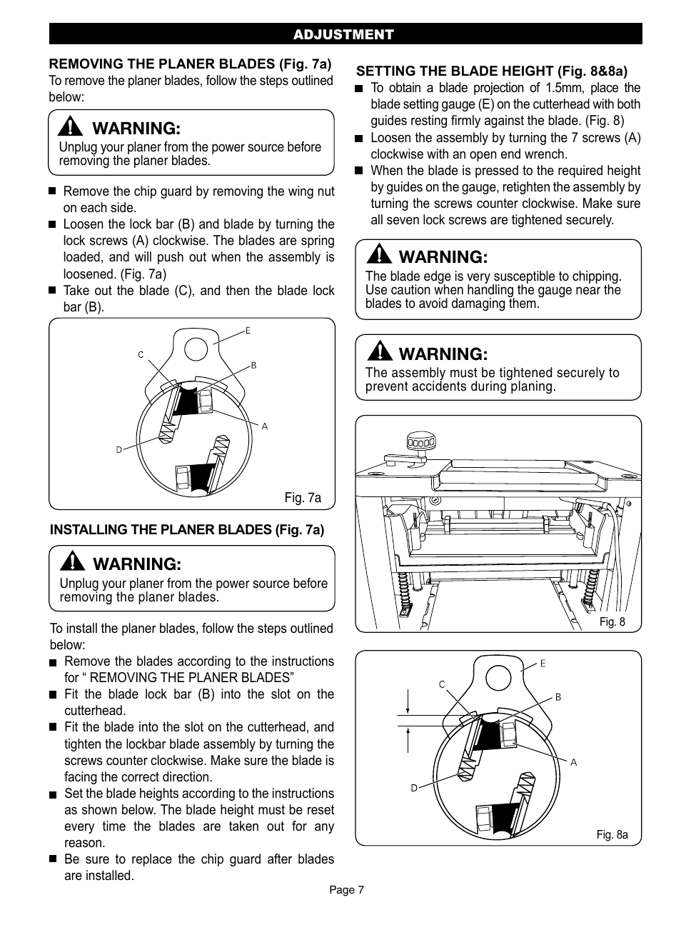 Warning | Ryobi AP13AK User Manual | Page 8 / 14