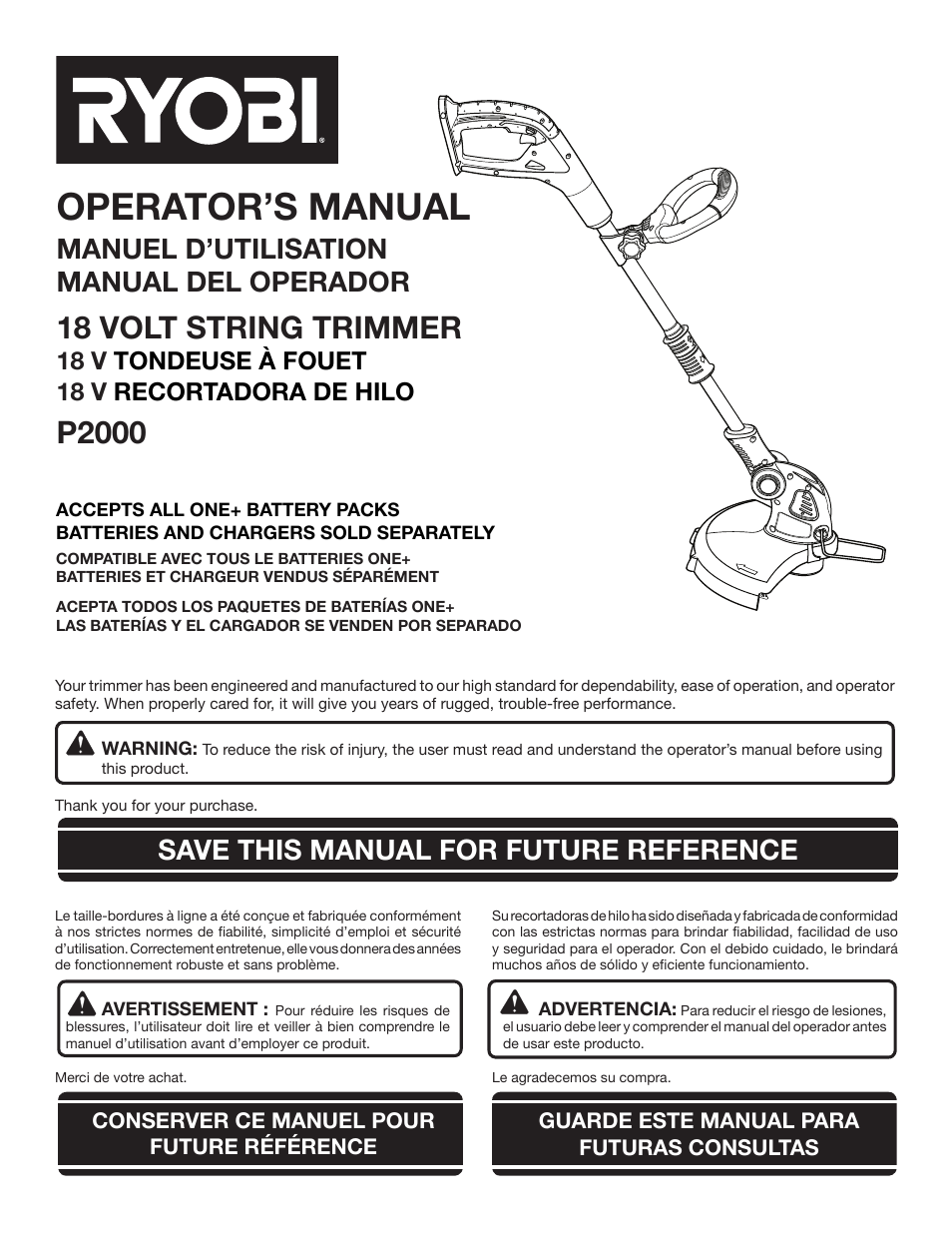 Ryobi P2000 User Manual | 20 pages