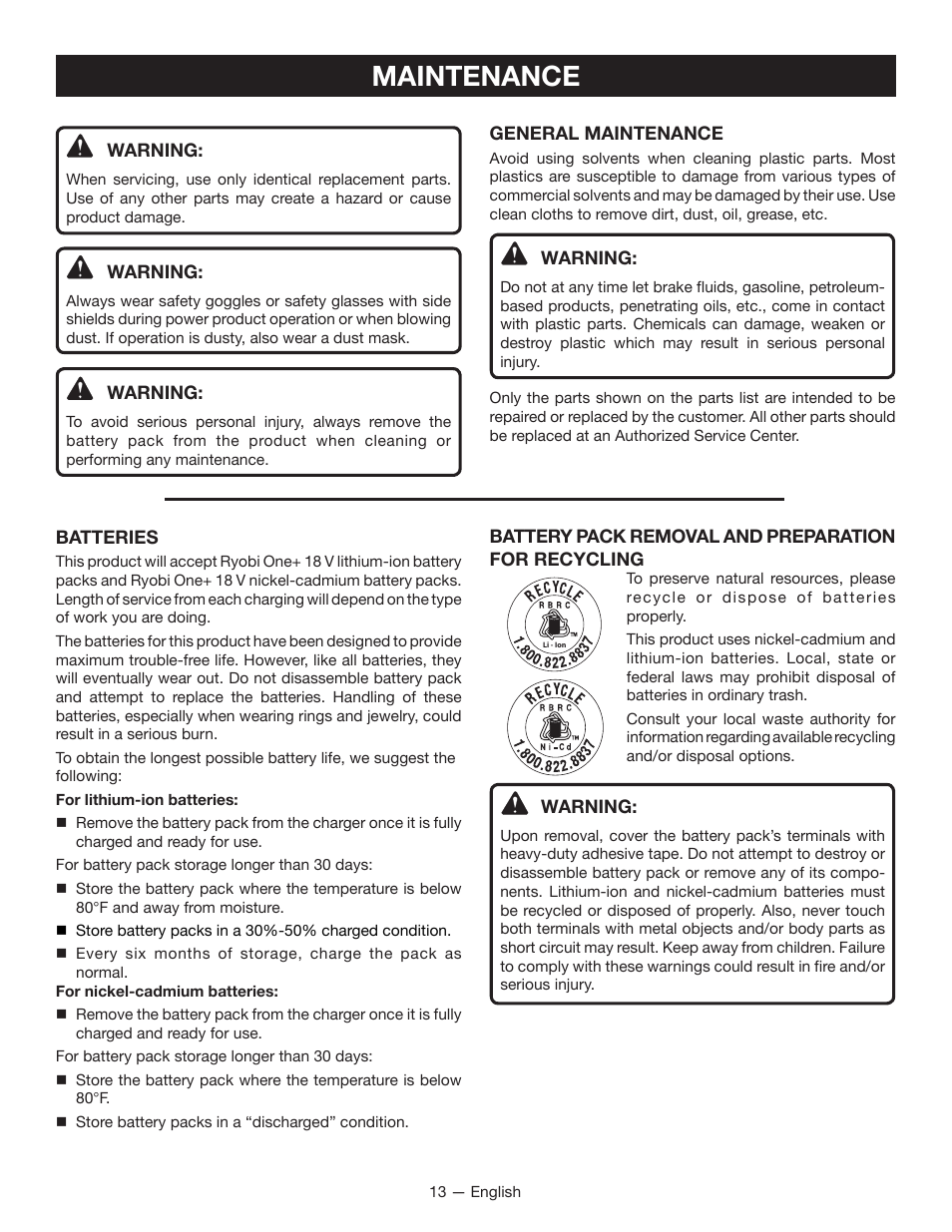 Maintenance | Ryobi P2000 User Manual | Page 13 / 20