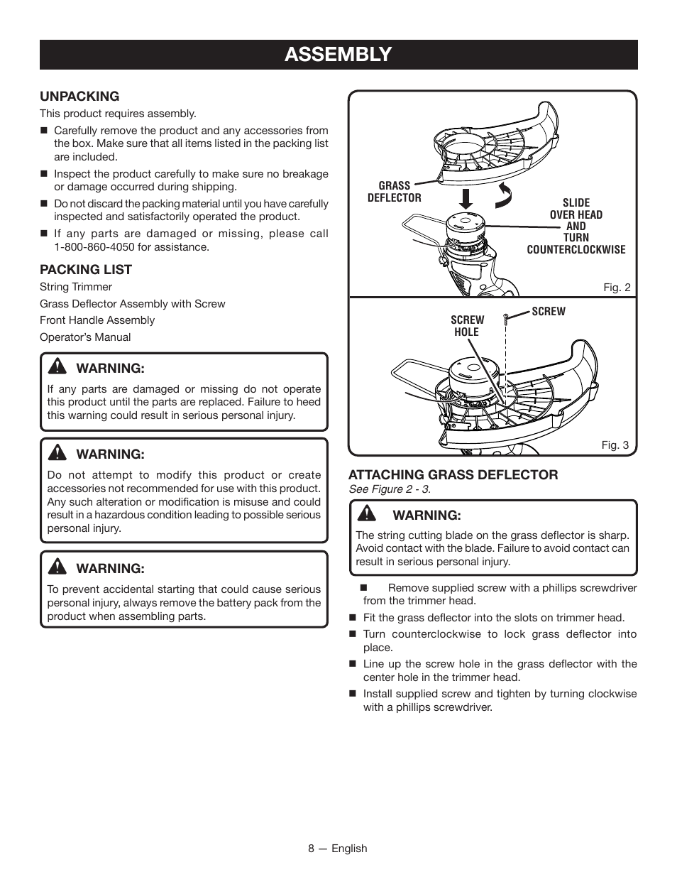 Assembly | Ryobi P2000 User Manual | Page 8 / 20
