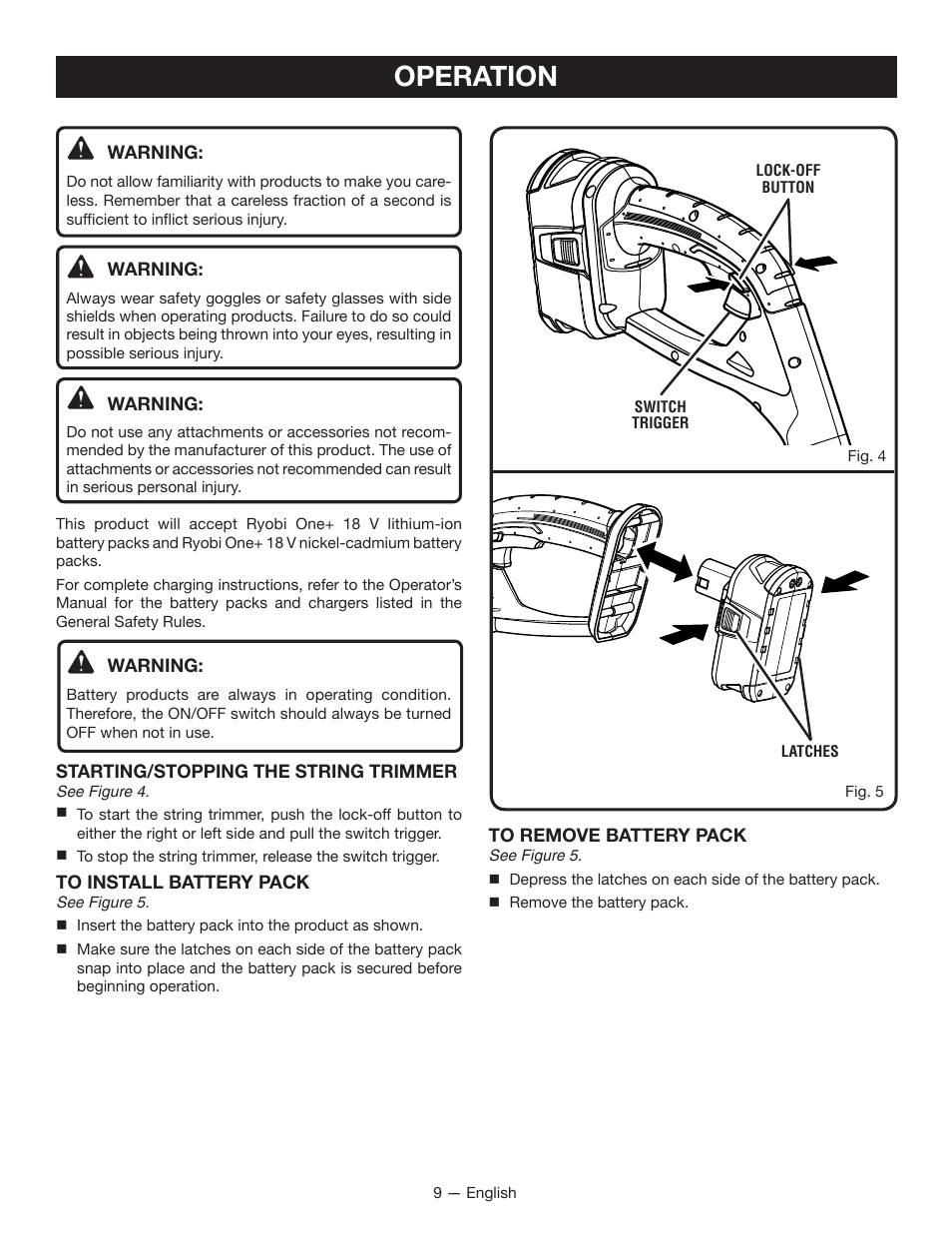 Operation | Ryobi P2000 User Manual | Page 9 / 20