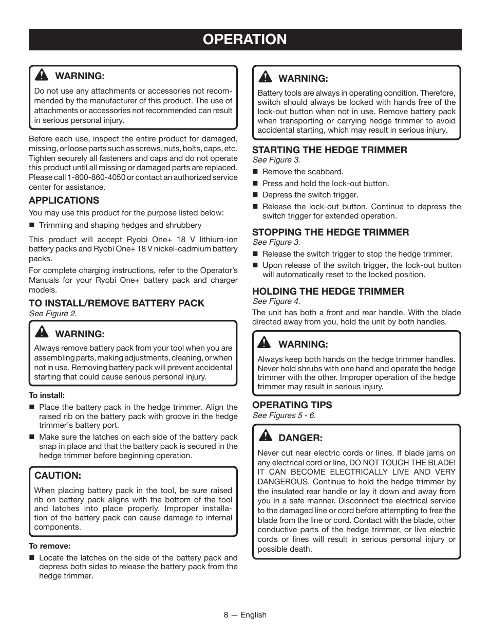 Operation | Ryobi P2602 User Manual | Page 10 / 34