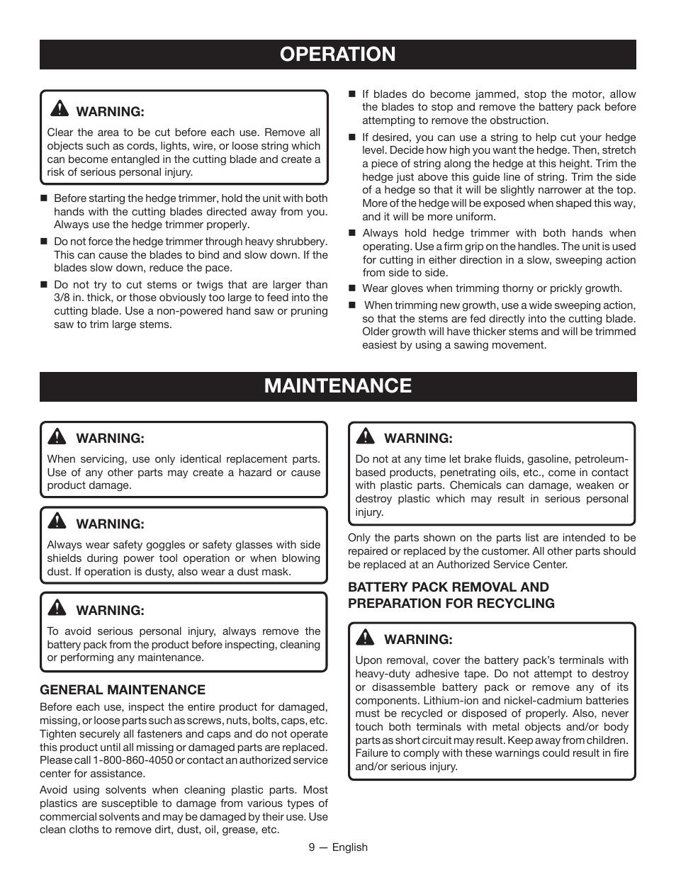 Operation, Maintenance | Ryobi P2602 User Manual | Page 11 / 34