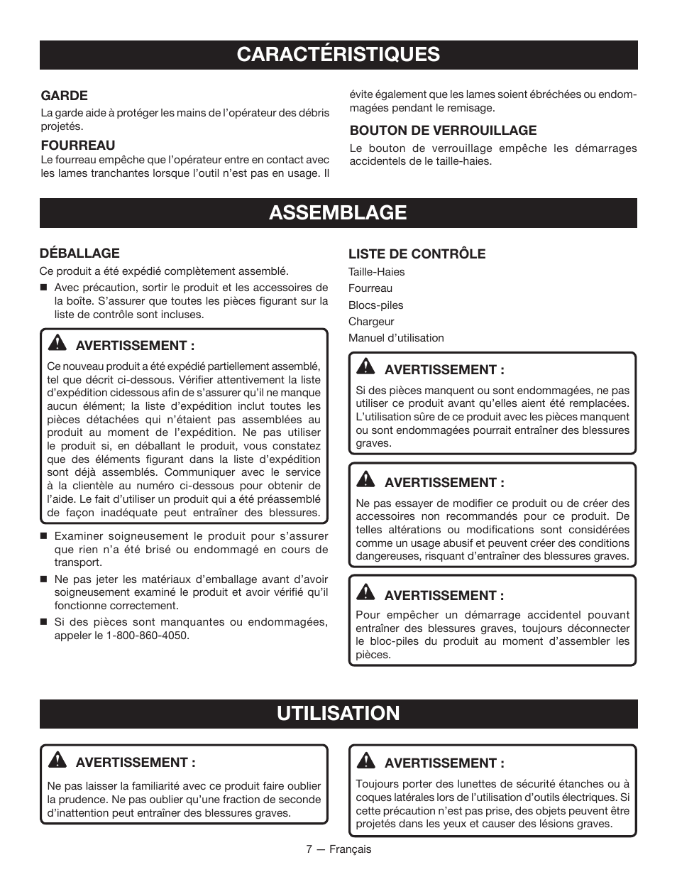 Caractéristiques, Assemblage, Utilisation | Ryobi P2602 User Manual | Page 18 / 34