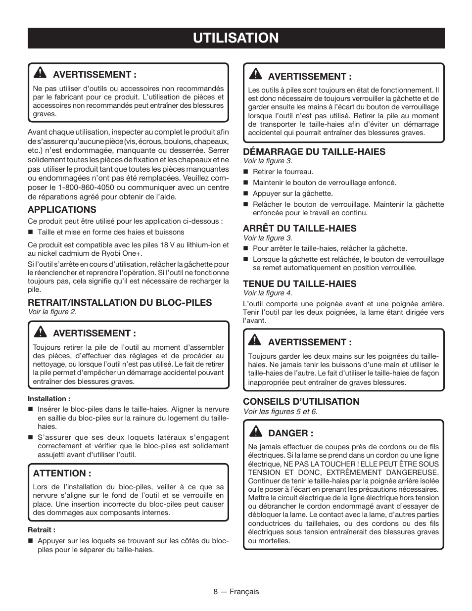 Utilisation | Ryobi P2602 User Manual | Page 19 / 34