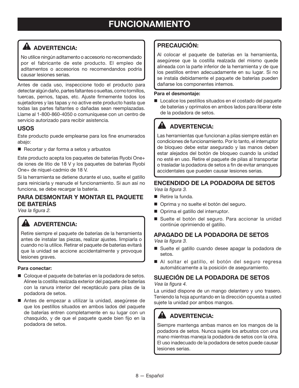 Funcionamiento | Ryobi P2602 User Manual | Page 28 / 34