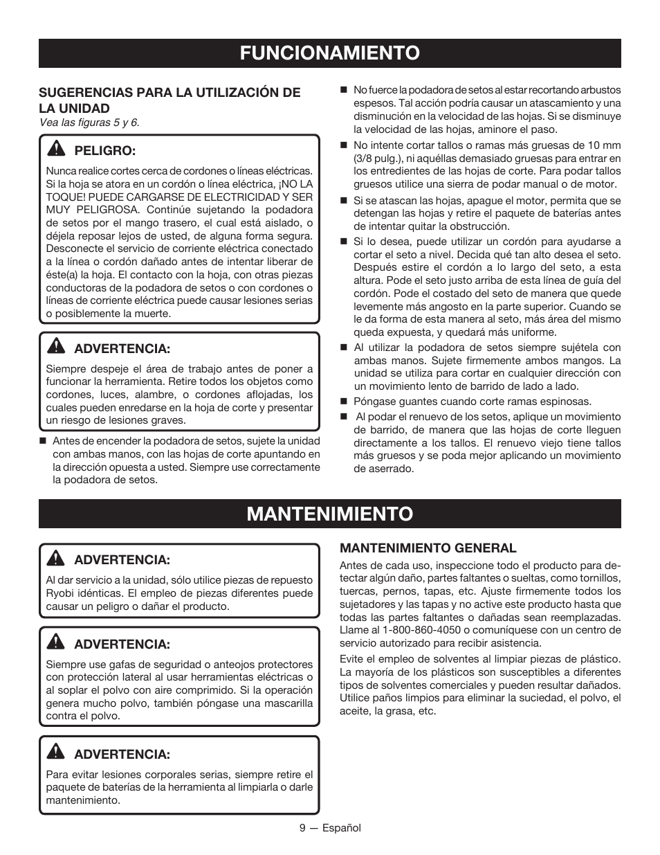 Funcionamiento, Mantenimiento | Ryobi P2602 User Manual | Page 29 / 34