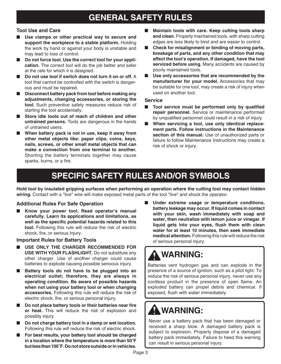 Warning | Ryobi FL1800 User Manual | Page 3 / 10