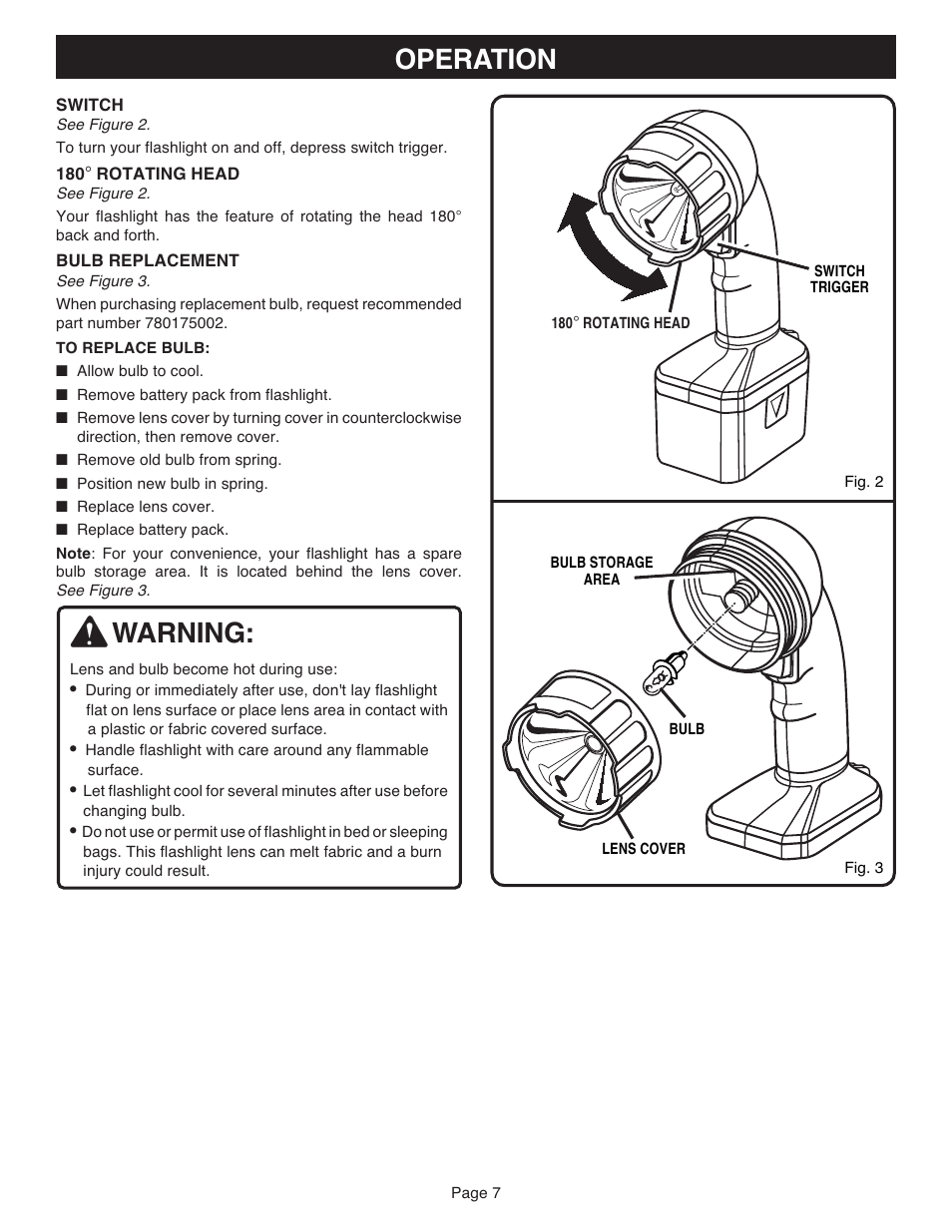 Operation, Warning | Ryobi FL1800 User Manual | Page 7 / 10