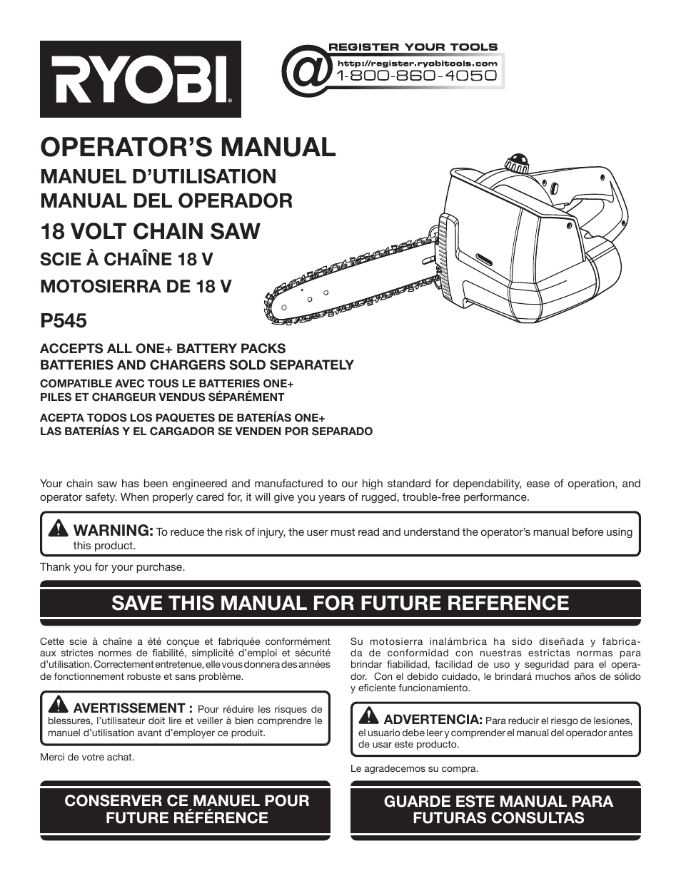 Ryobi P545 User Manual | 76 pages