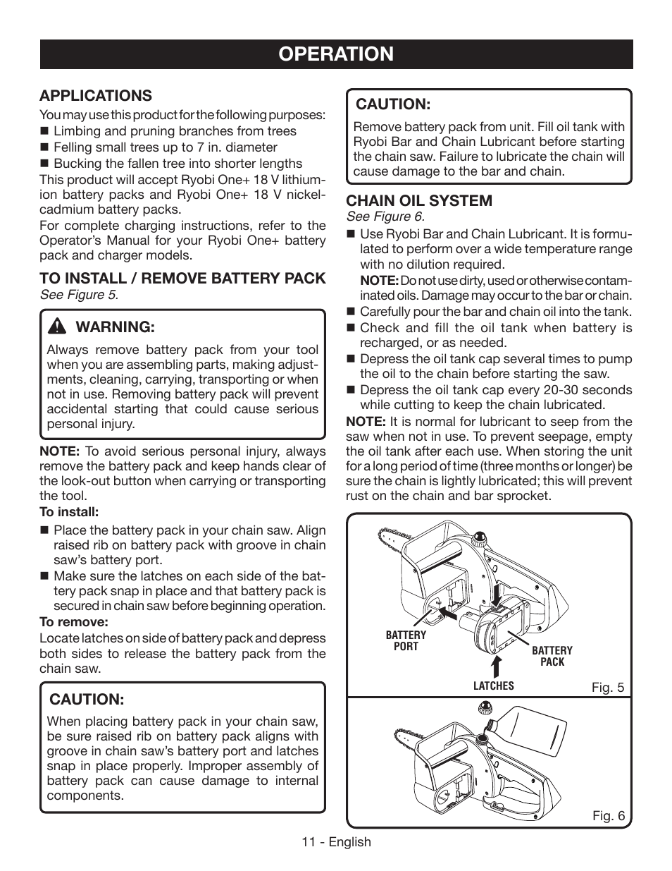 Operation | Ryobi P545 User Manual | Page 11 / 76