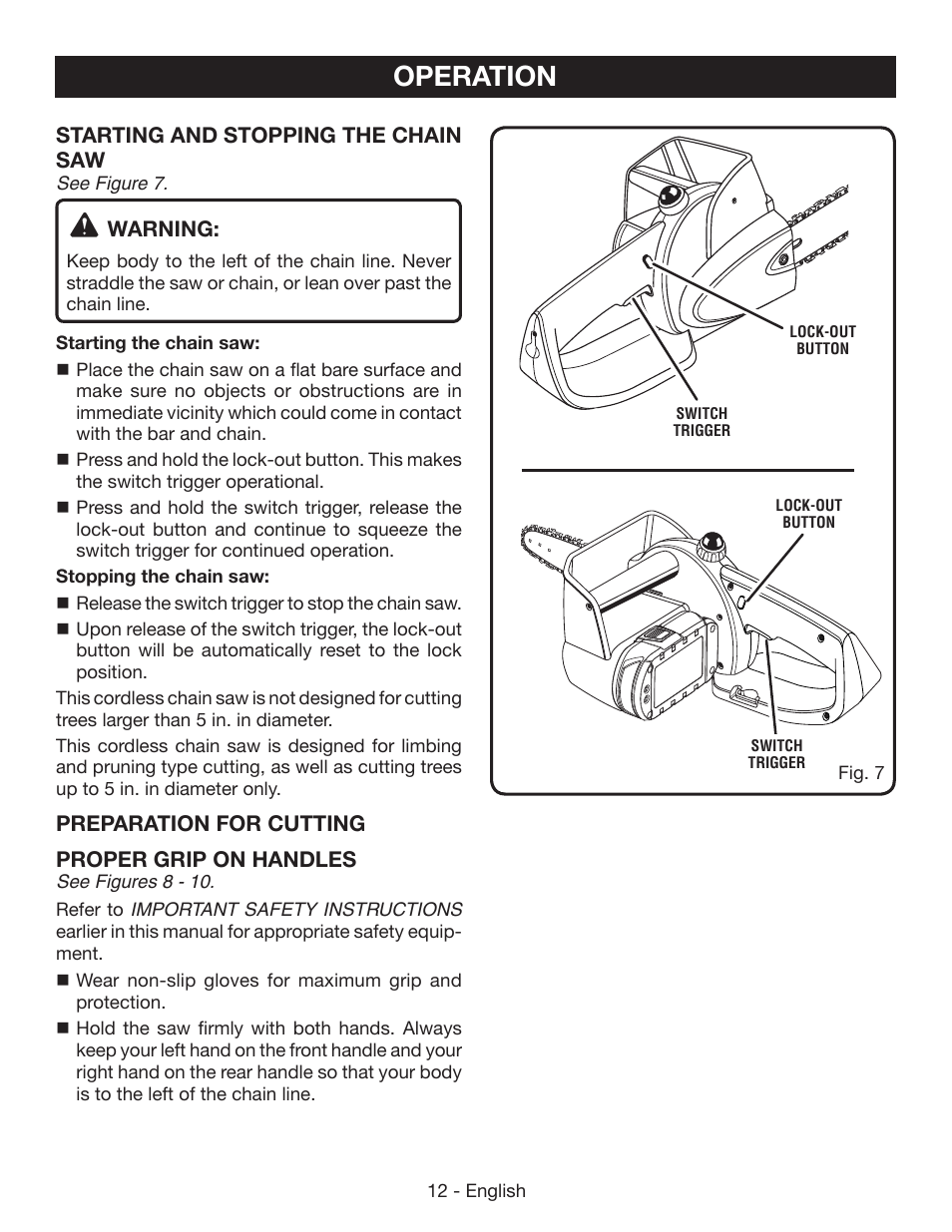 Operation | Ryobi P545 User Manual | Page 12 / 76