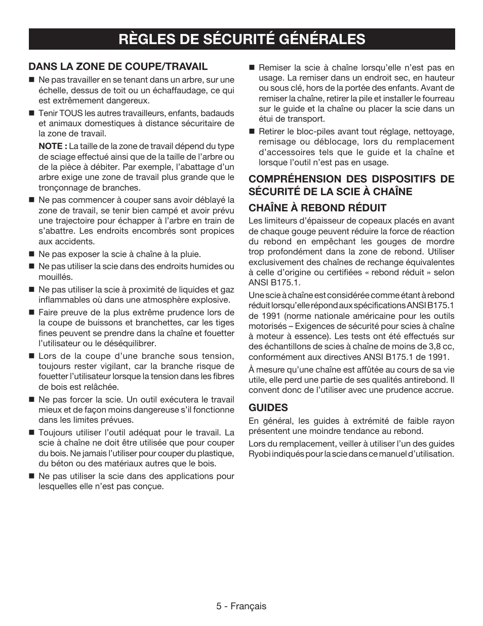 Règles de sécurité générales | Ryobi P545 User Manual | Page 29 / 76