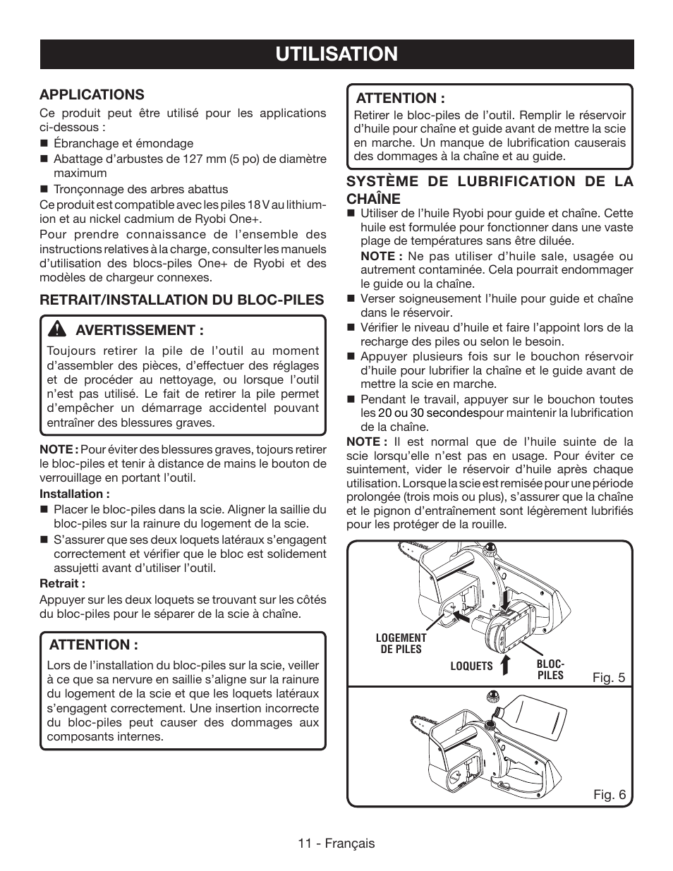 Utilisation | Ryobi P545 User Manual | Page 35 / 76