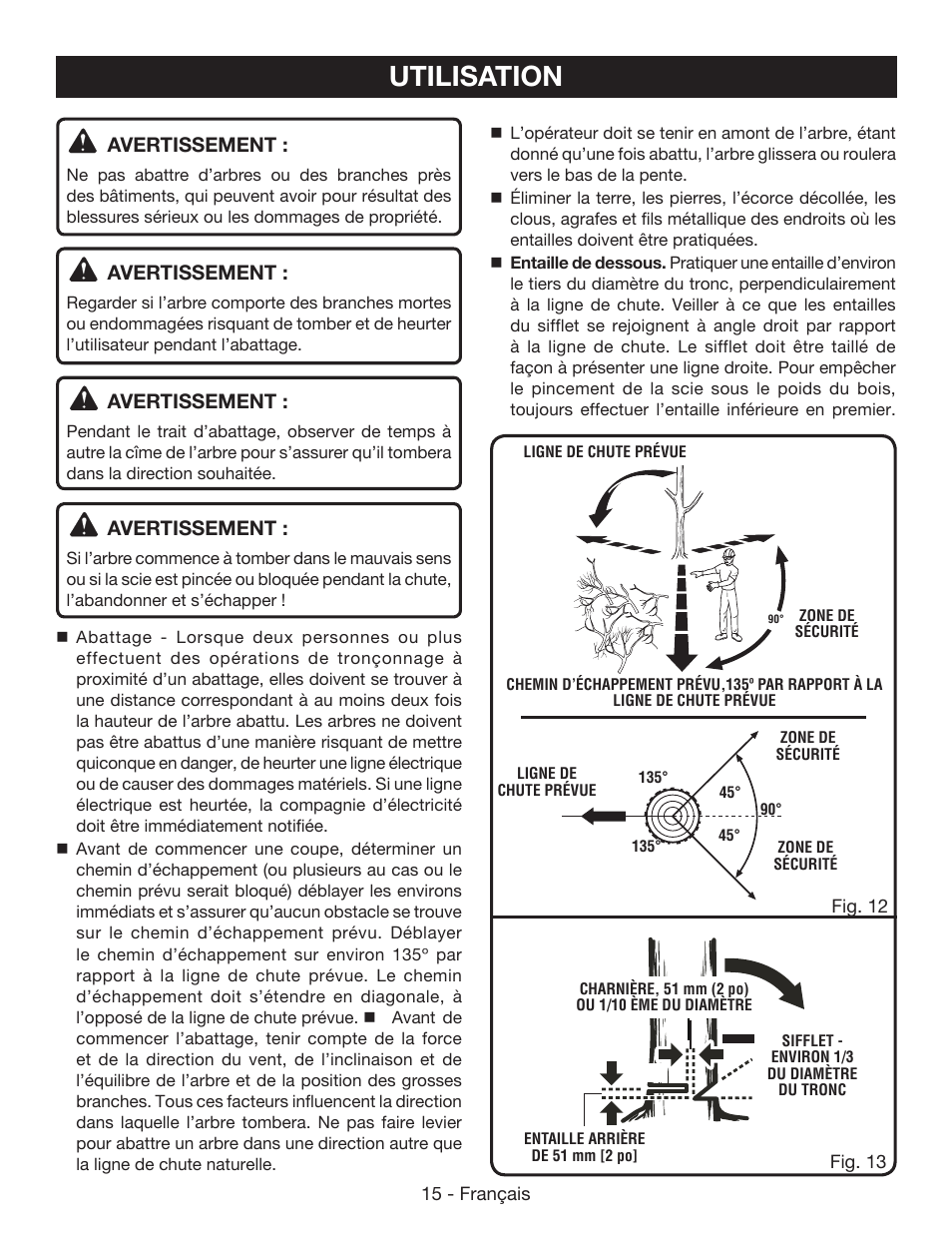 Utilisation, Avertissement | Ryobi P545 User Manual | Page 39 / 76