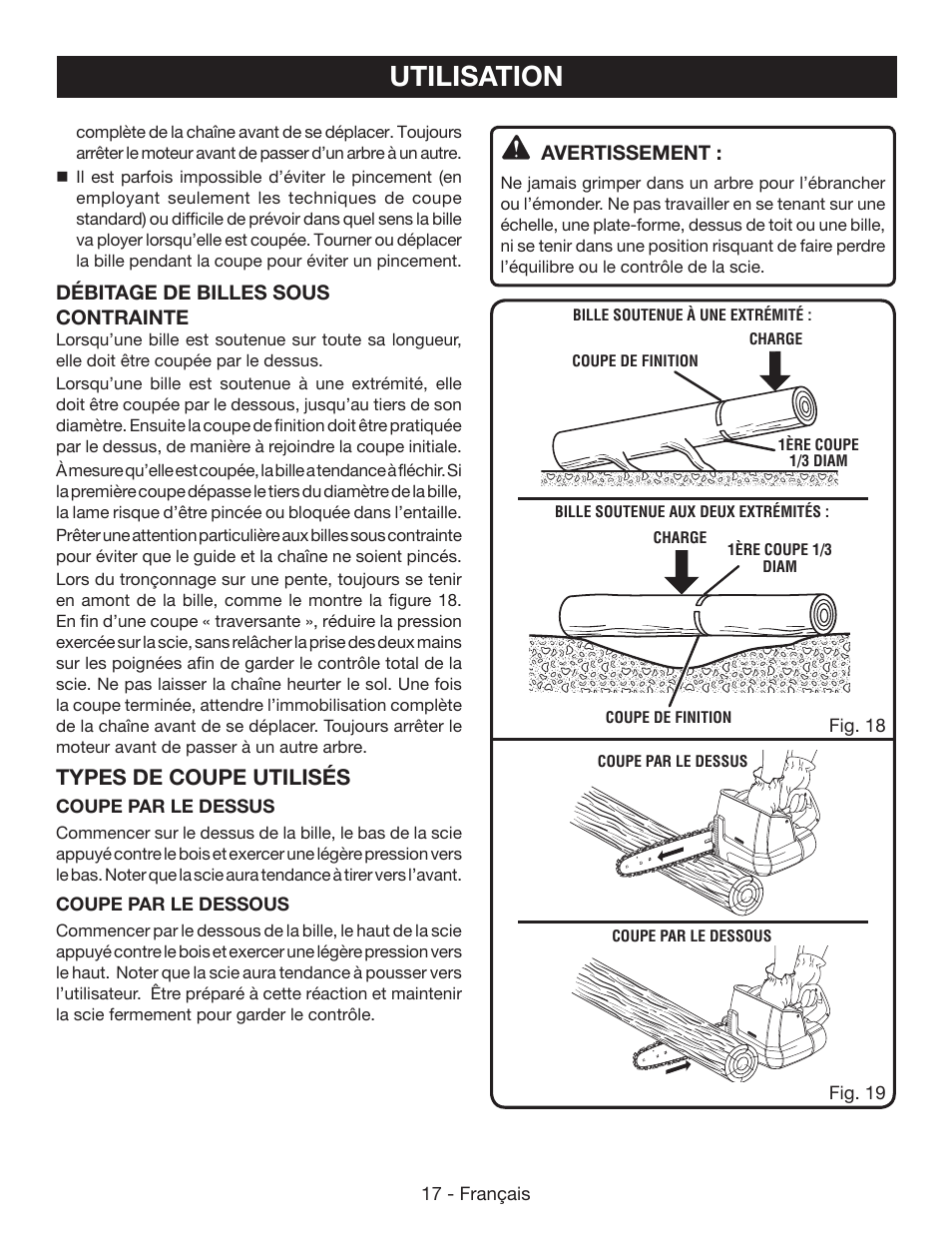 Utilisation, Types de coupe utilisés | Ryobi P545 User Manual | Page 41 / 76