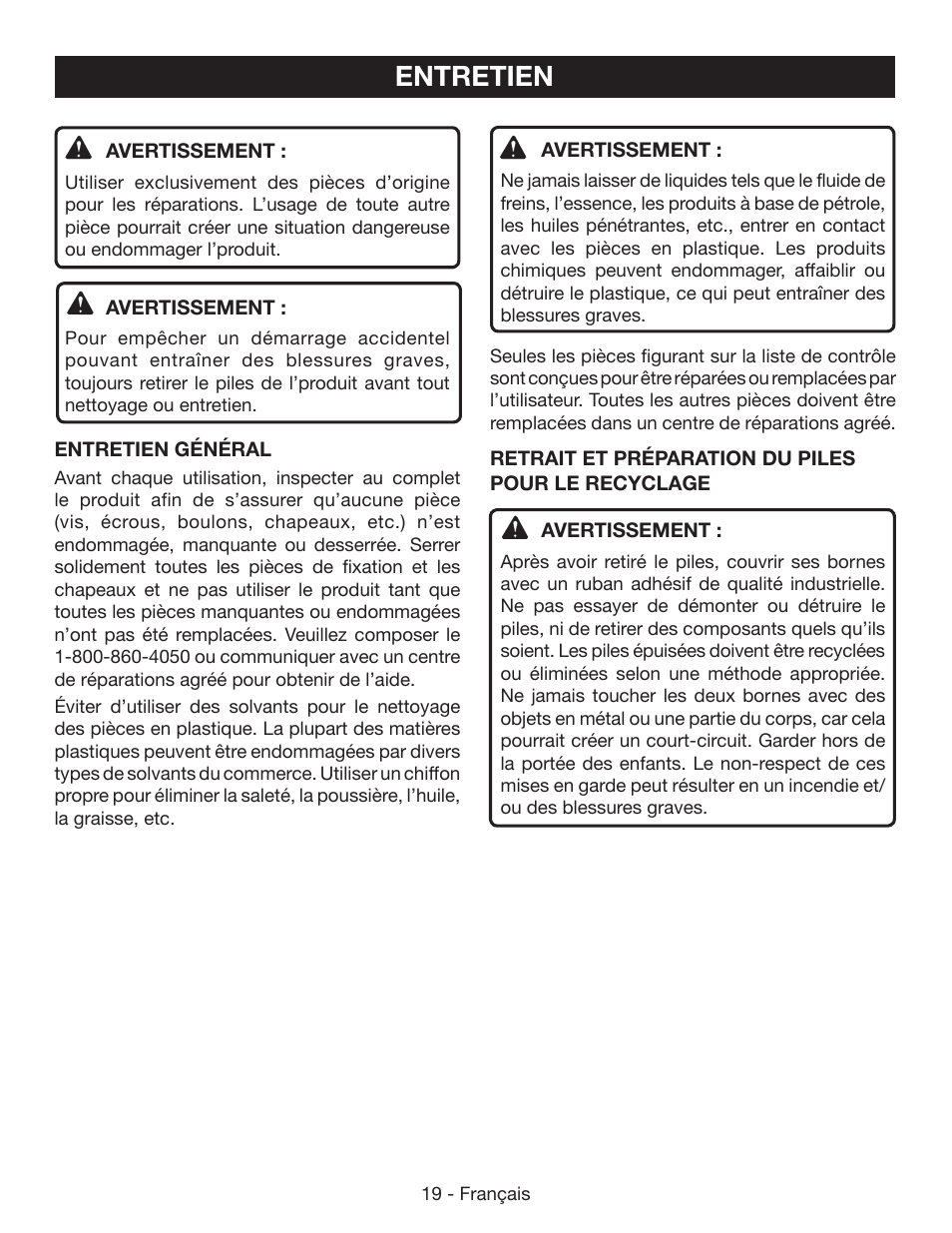 Entretien | Ryobi P545 User Manual | Page 43 / 76
