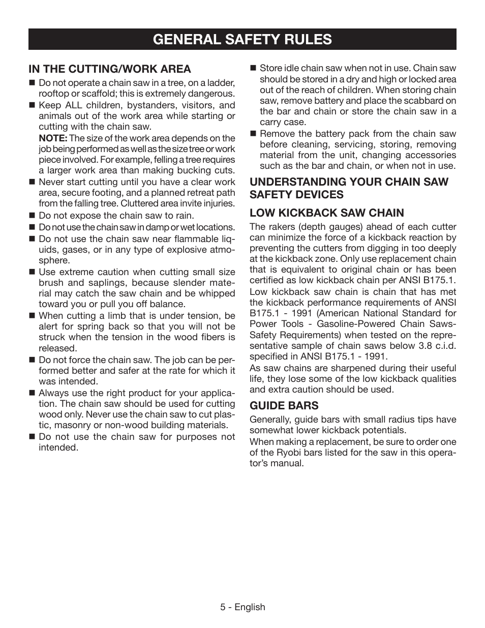 General safety rules | Ryobi P545 User Manual | Page 5 / 76