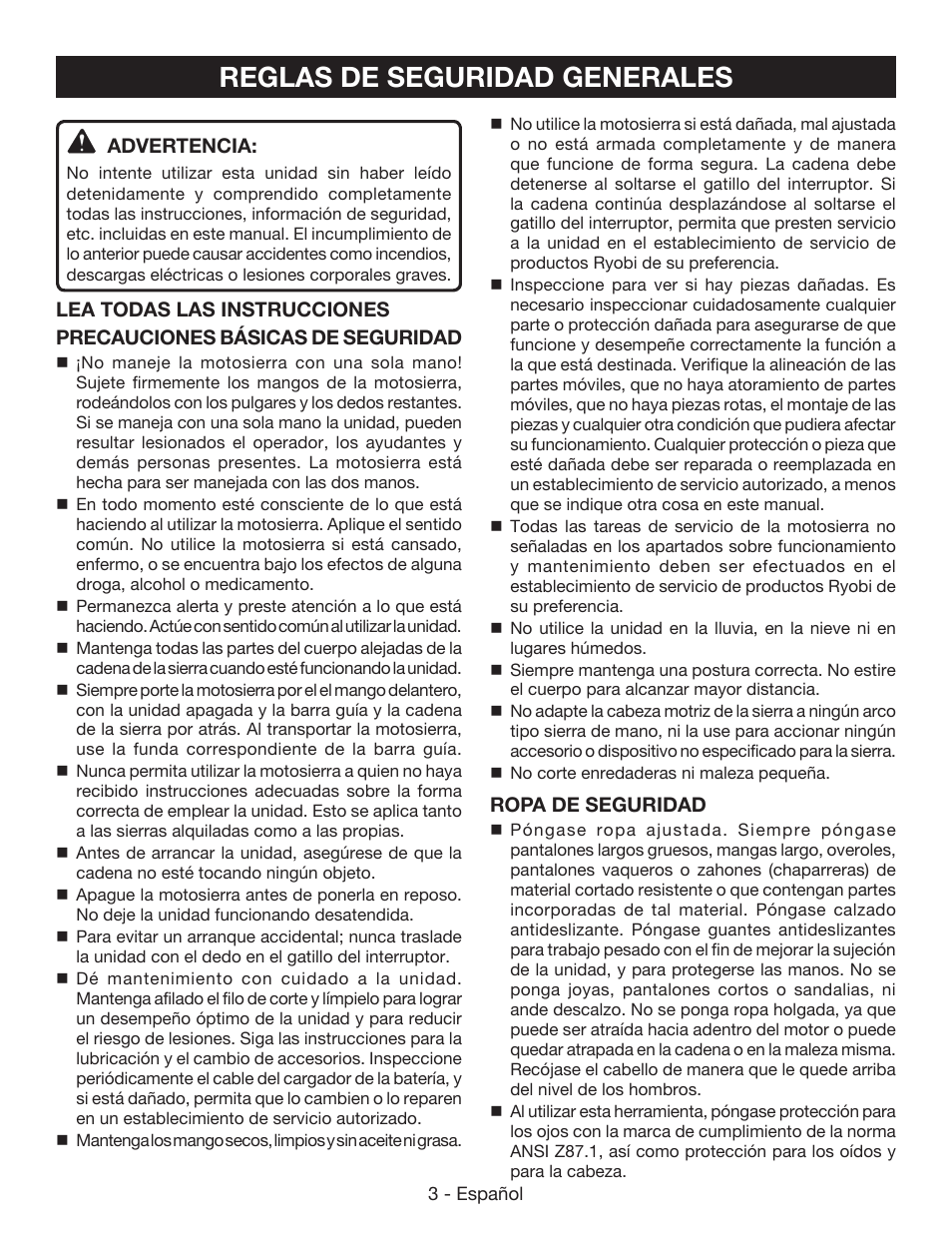 Reglas de seguridad generales | Ryobi P545 User Manual | Page 51 / 76