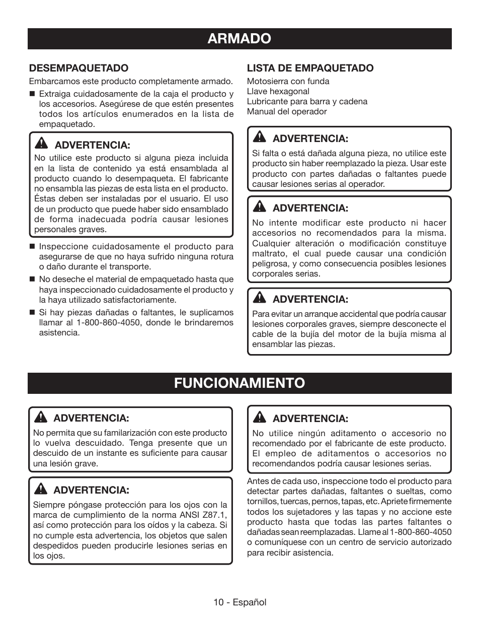 Armado, Funcionamiento | Ryobi P545 User Manual | Page 58 / 76