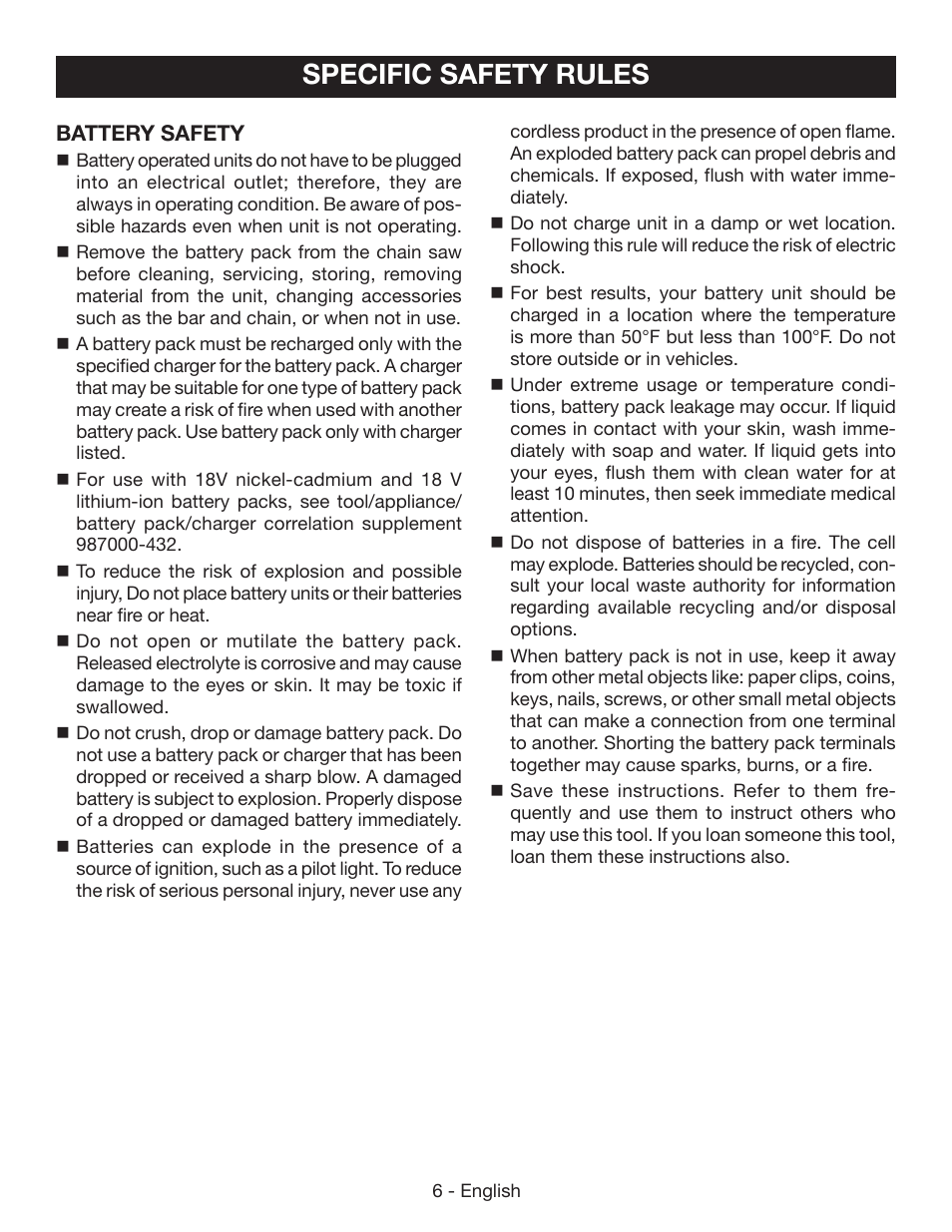 Specific safety rules | Ryobi P545 User Manual | Page 6 / 76