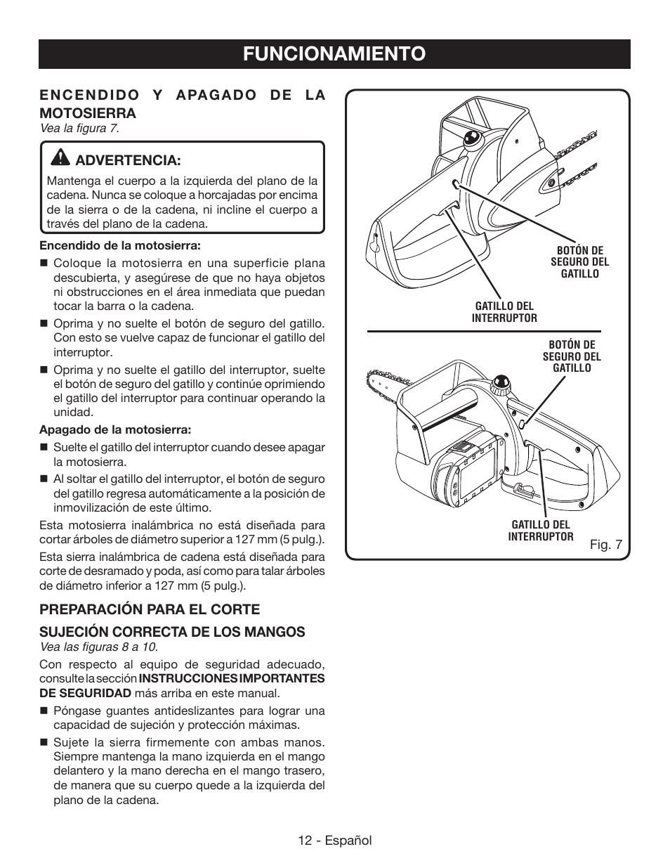 Funcionamiento | Ryobi P545 User Manual | Page 60 / 76