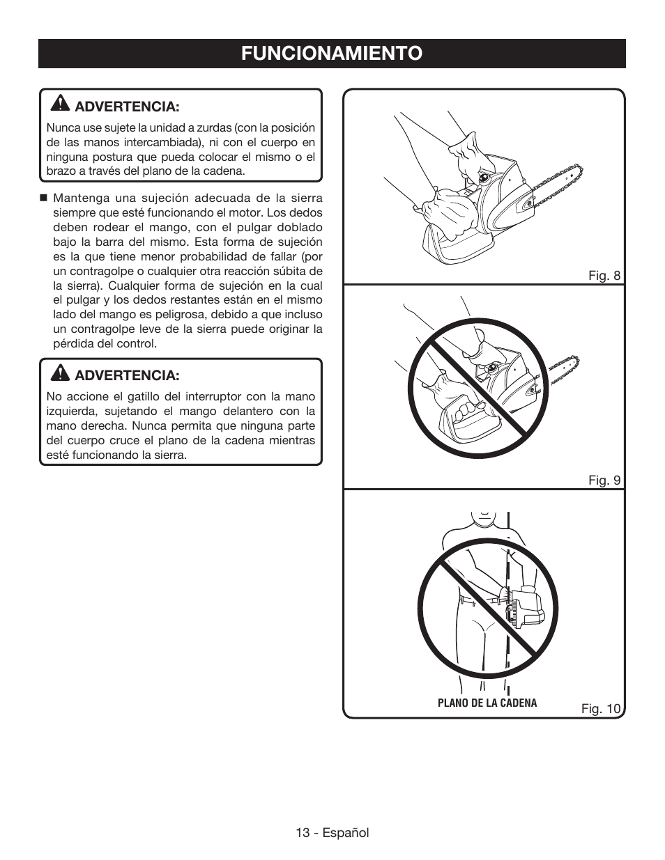 Funcionamiento | Ryobi P545 User Manual | Page 61 / 76