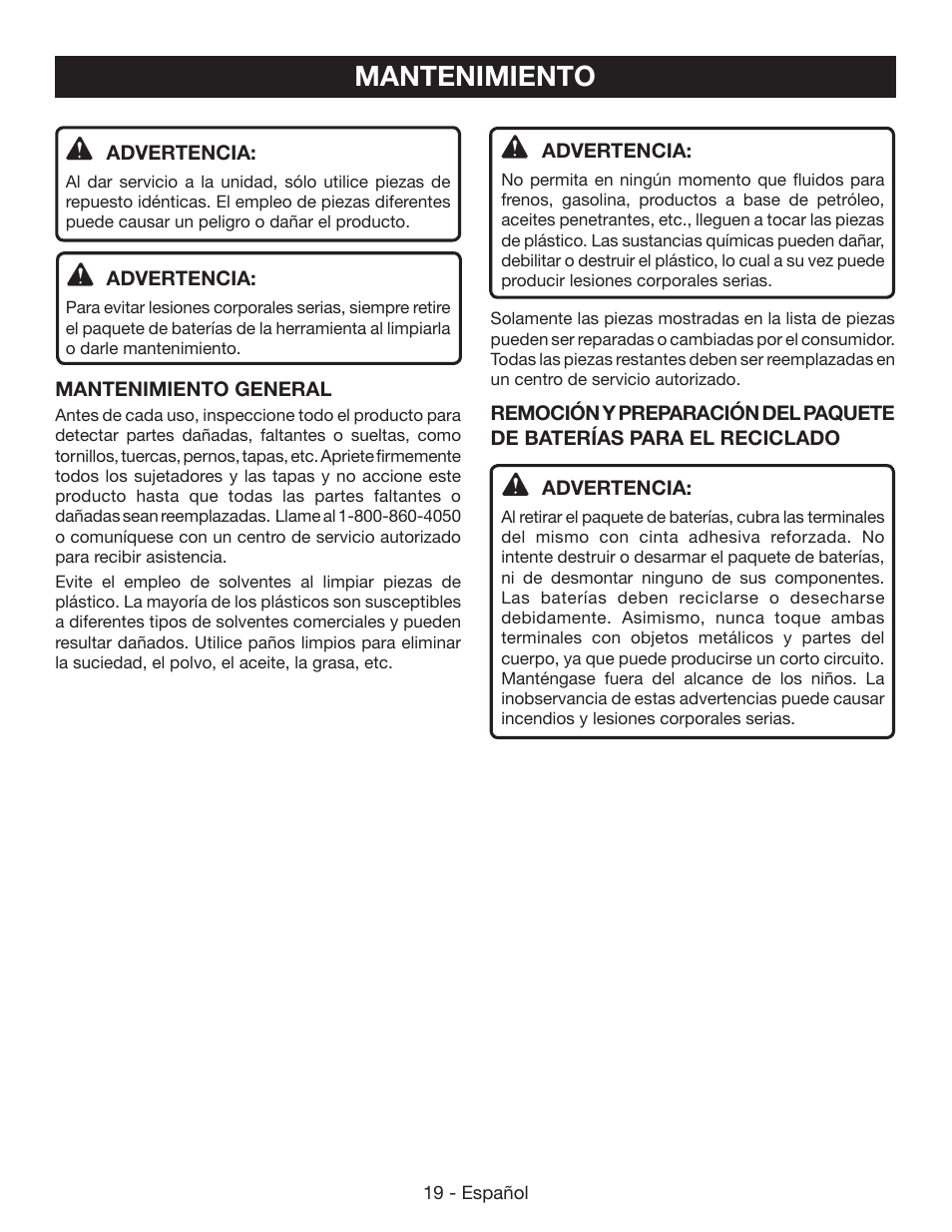 Mantenimiento | Ryobi P545 User Manual | Page 67 / 76