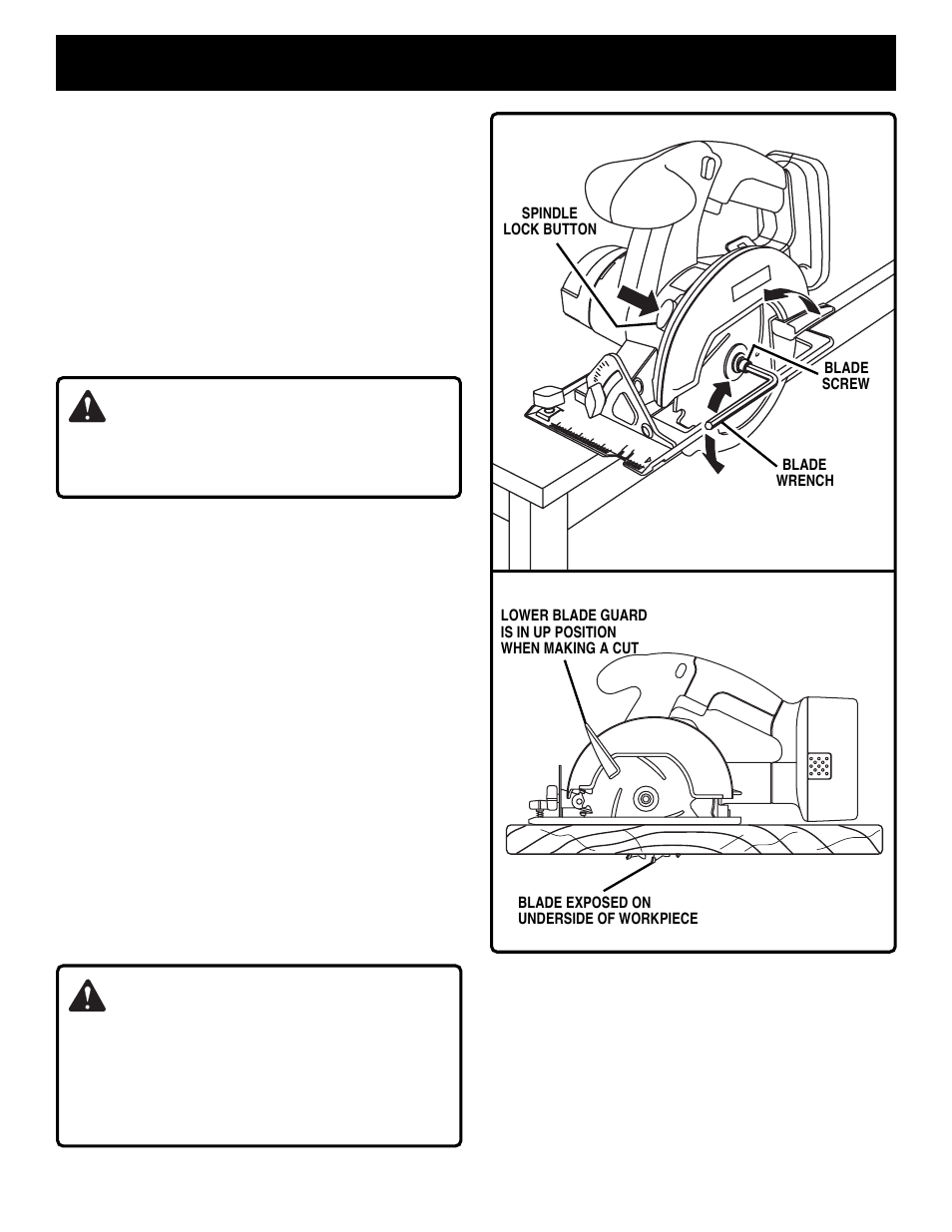 Operation, Warning, Danger | Saw blades, Blade guard system | Ryobi RY6200 User Manual | Page 10 / 20