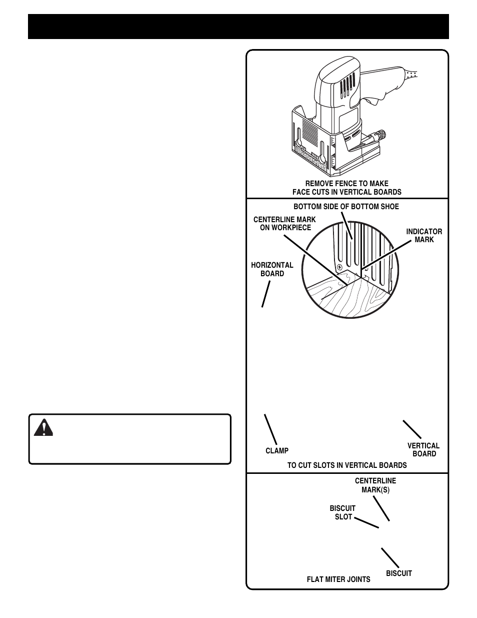 Operation, Warning, T-joints (continued) | Miter joints, How to make flat miter joints | Ryobi DBJ50 User Manual | Page 14 / 22